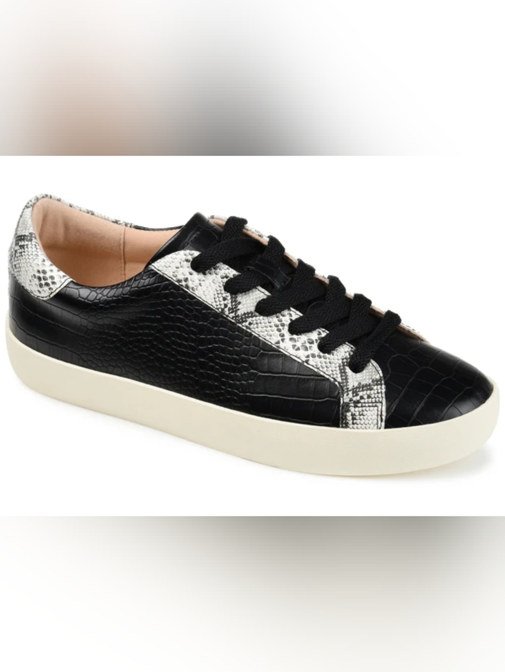 Black Faux Croc Sneaker with Silver Snakeskin Accent